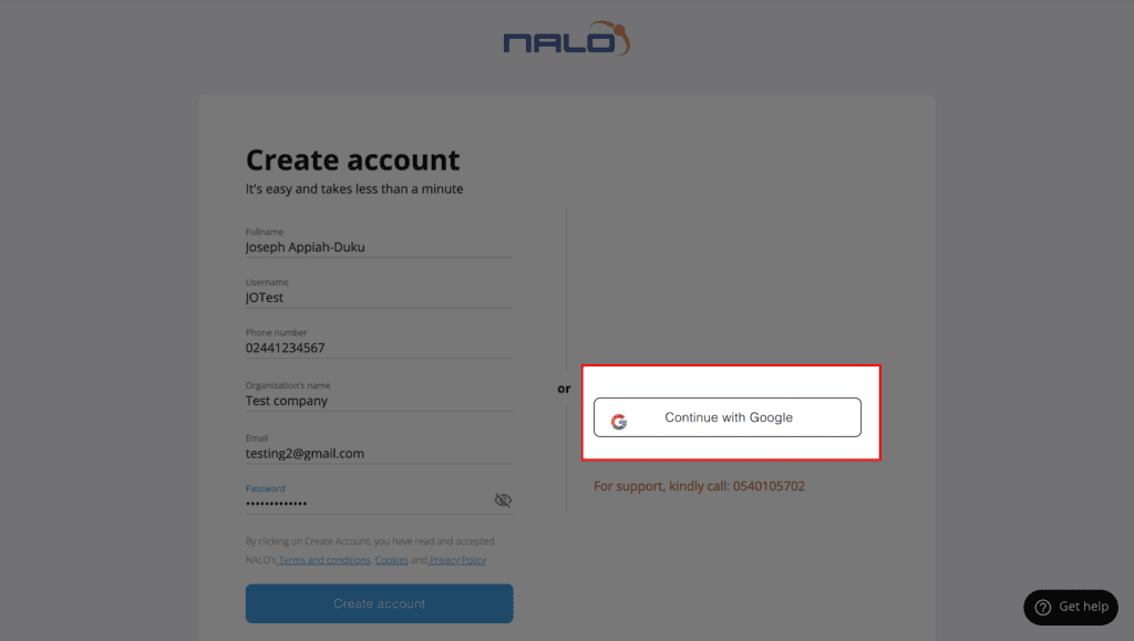 sign up nalo account