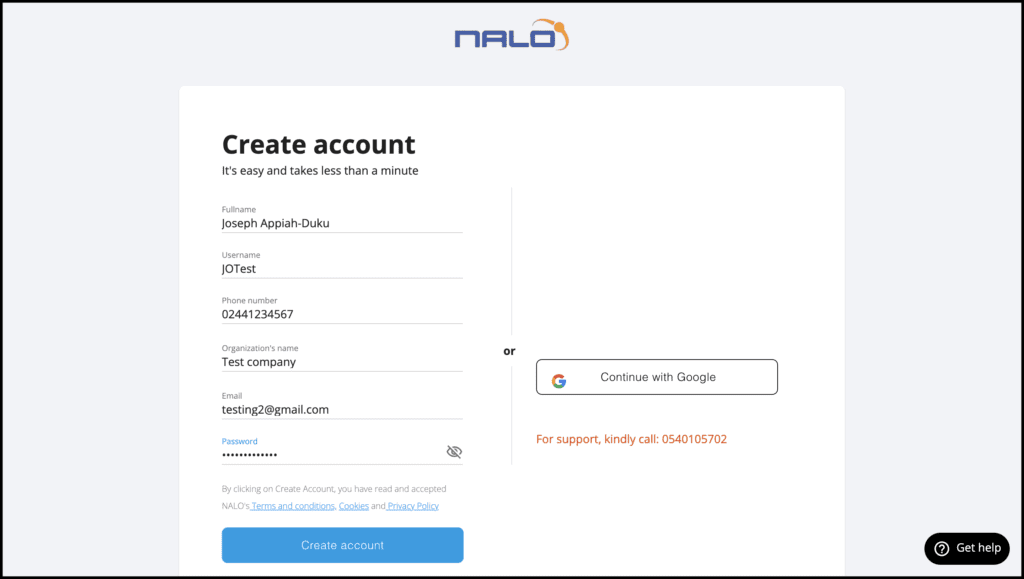 sign up nalo account