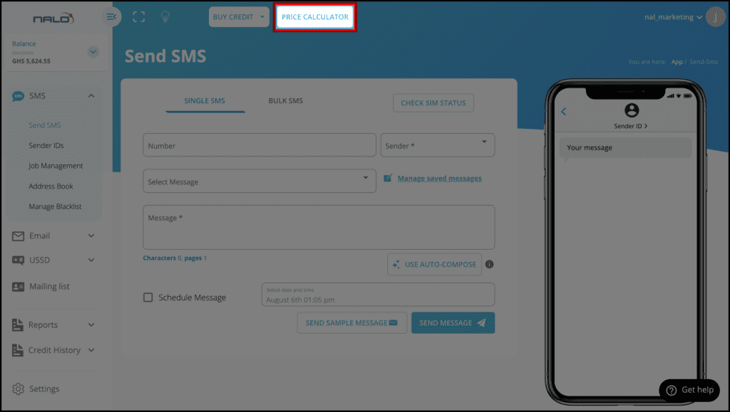 checking sms pricing